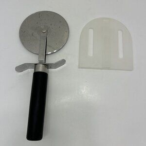 The Pampered Chef Pizza Cutter with Cover Stainless Steel Black Handle